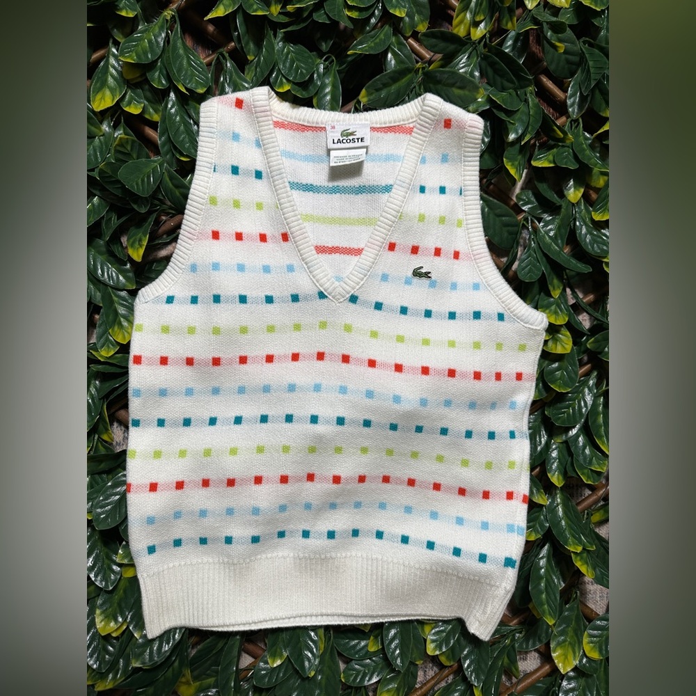 Lacoste Multi Colored Spot Patterned Cream Vest Size Small (UK 38)